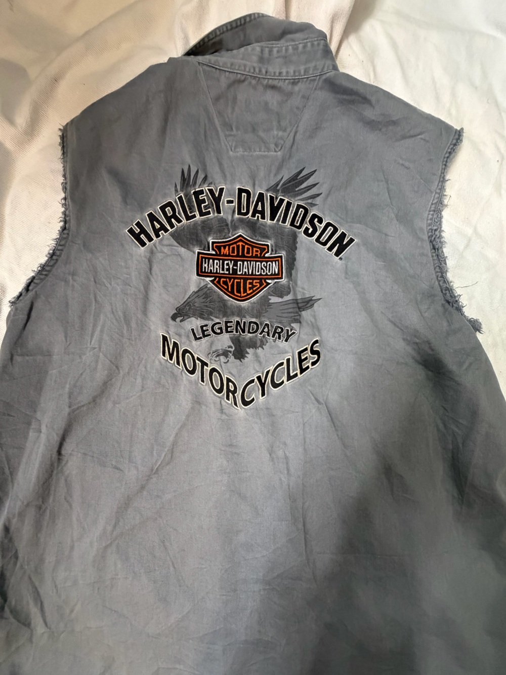 Vintage Harley-Davidson Gray & Black Back Logo Biker Vest